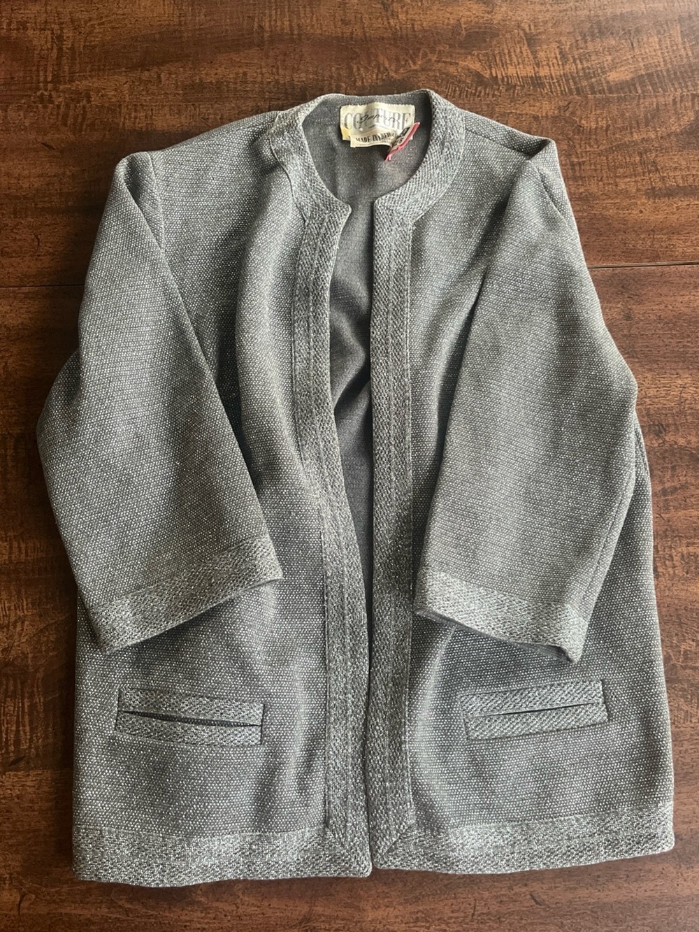 Vintage Couture Imports Luxury Belgian Wool Lurex Metallic Open Blazer Jacket S